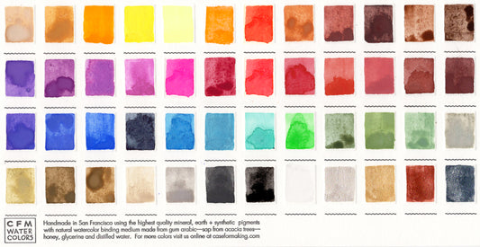 Close-up of the swatch card for the 48 Color Medium Set that features 48 warm and cool toned colors.