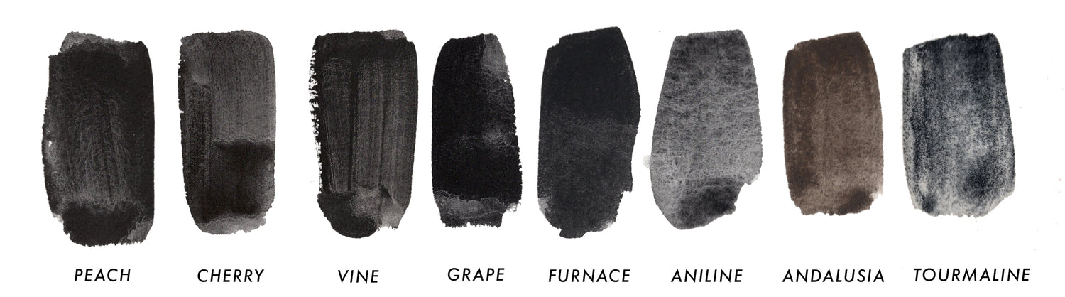 Swatches of 8 New Special Black Pigment Watercolors