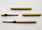 Four gold watercolor brushes and brushes with black ferrules and brown bristles, arranged on a clean white background showing how the brushes folds and closes to protect the brush tip.