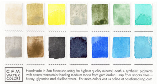 Close-up of the swatch card for the Small Cool Color Set that features 14 colors in assorted cool tones.