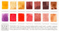 Close-up of the swatch card for the Small Warm Color Set that features 14 colors in assorted warm tones.