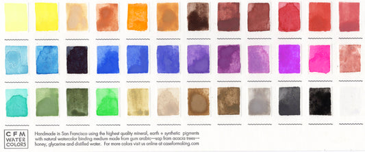 Close-up of the swatch card for the 36 Color Medium Set that features 36 warm and cool toned colors.