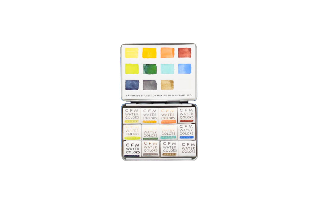 Case for Making pans filled with handmade watercolor paints, ready to be placed into the 12-Color California Coastal Watercolor Travel Palette.