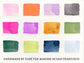A close up of the pre-painted Julie Cloutier Feels Palette swatch card.