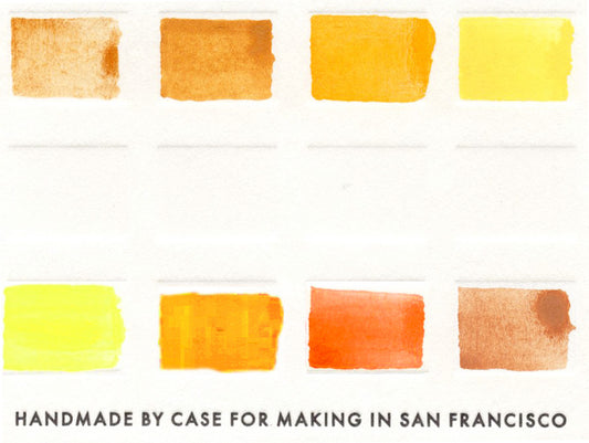 A close up of the pre-painted Monochromatic Yellow/Orange Palette swatch card.